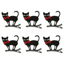 6 шт. обувь для девочек Дети лук 3D Черный кот шпильки Хэллоуин нарядное платье костюм заколки волос заколки для волос аксессуары