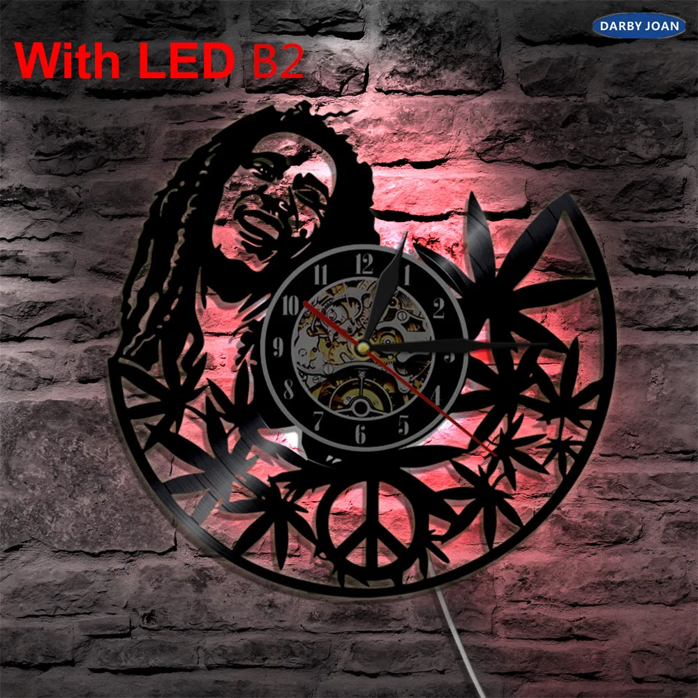 Bob Marley One Love For Reggae Lover Vinyl Clock Led Light Vintage LP Record Handmade Gift Decorative Silhouette Lamp