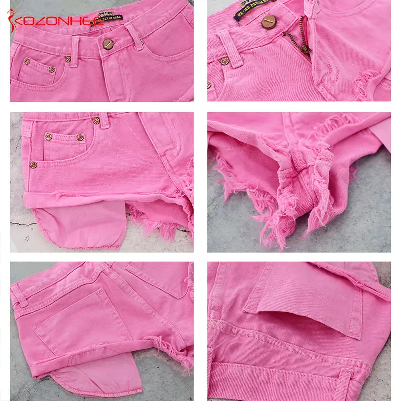 Свободные женские розовые джинсовые шорты с высокой талией, с кисточками, джинсовые летние женские шорты, джинсовые шорты, короткие#15