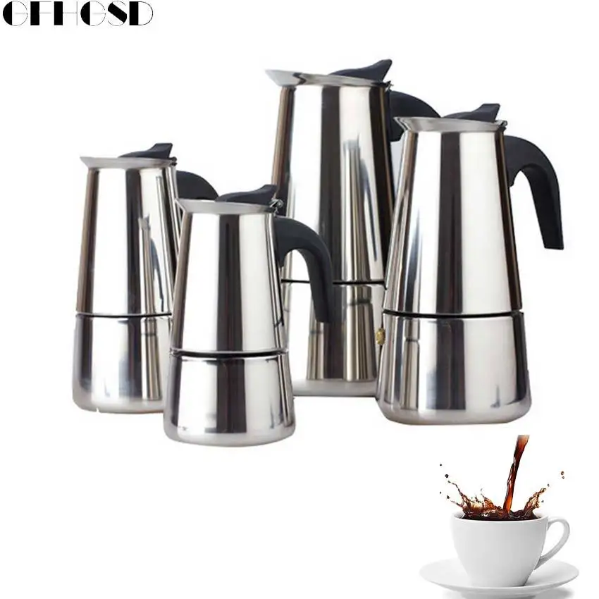 

GFHGSD 100/200/300/450ML Stainless Steel Moka Coffee Maker Teapot Espresso Latte Filter Coffee Pot Percolator Tools Pot