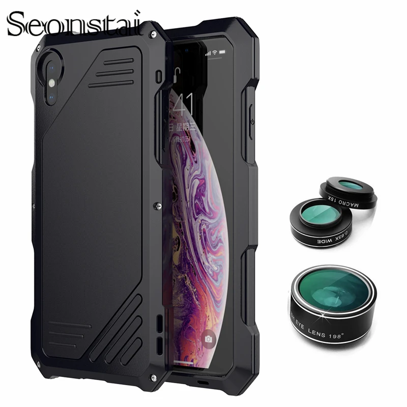 

For iPhone XS Max XR 3 in 1 Fisheyes Macro Lens Case For iPhone X 7 8 Plus Cover Wide Angle Lens Metal Armor Shockproof Cases