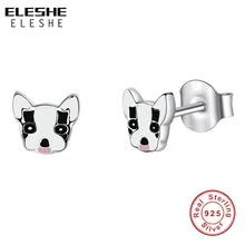 ELESHE/милые серьги из стерлингового серебра 925 пробы для женщин и девочек, детские черные эмалированные серьги-гвоздики в виде собаки, модные ювелирные изделия для женщин