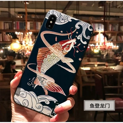 HTMOTXY 3D рельефный чехол Koi Fish Anime Dragon для iPhone 7 8 Plus чехлы телефонов мягкий из ТПУ Iphone 6