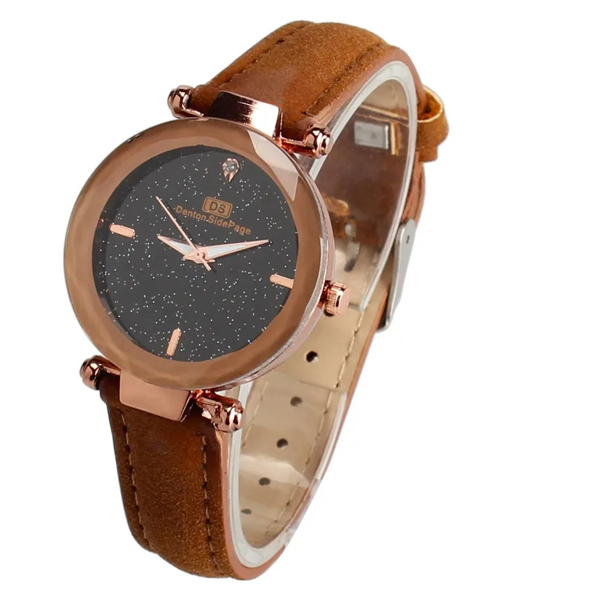 Г. Модные женские модный кожаный браслет Аналоговые Кварцевые Круглый наручные часы женские часы с браслетом часы D50 - Цвет: Коричневый
