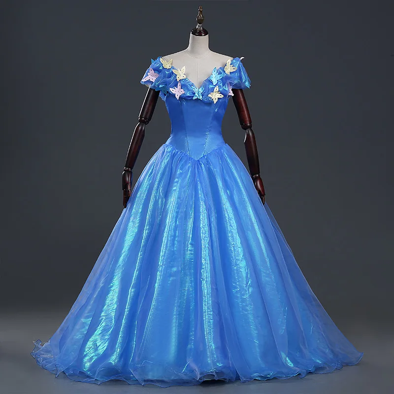 

Anime Princess Cinderella Cosplay Costume For Adult Blue Long Dress For Women and Girl Party Prom Dress