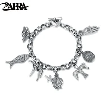 ZABRA Exquisite Vintage Charm Bracelet for Women Men Cool Cow Bird Fish Virgin Mary Punk Fashion 925 Sterling Silver Men Jewelry