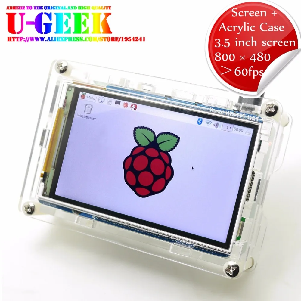 UGEEK Raspberry Pi High PPI 3,5 дюймов 800*480 TFT экран+ акриловый чехол Комплект для Raspberry Pi 3B 3B+ 2B B+ | поддержка IR | Kali