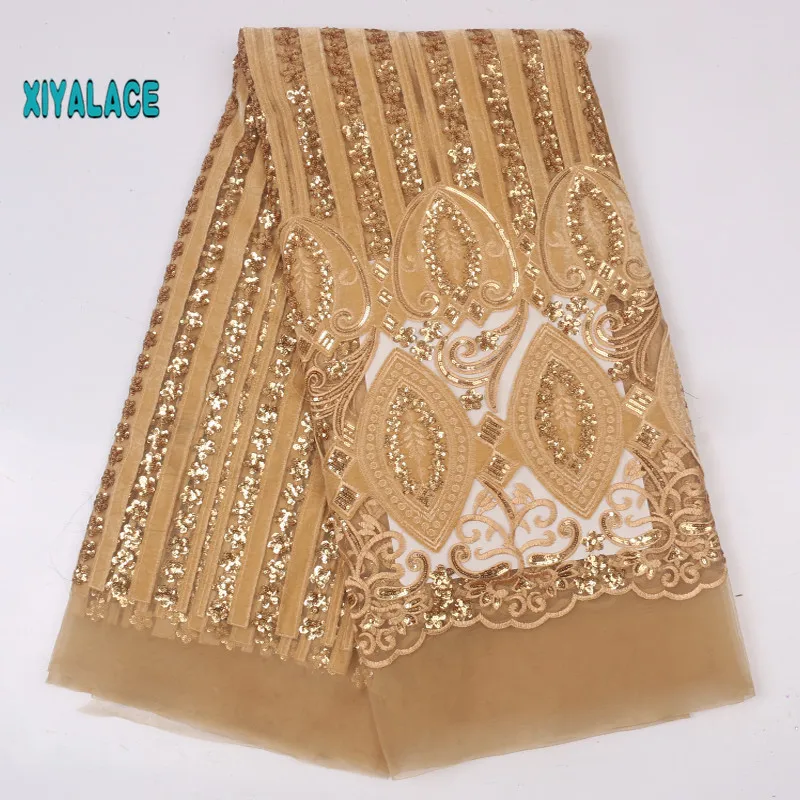 Африканская кружевная ткань высокого качества нигерийские кружевные ткани органза блестки расшитый французский фатин кружевная ткань YA2402B-1