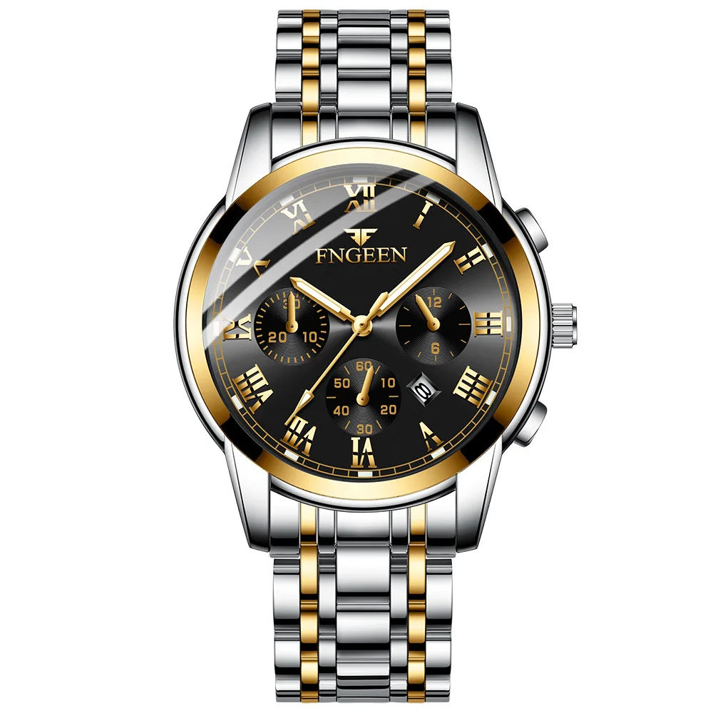 Мужские часы, немеханические, трендовые, корейские, кварцевые, мужские часы, водонепроницаемые, для мальчиков, студентов, мужские часы, Montre Homme - Цвет: Gold strap black