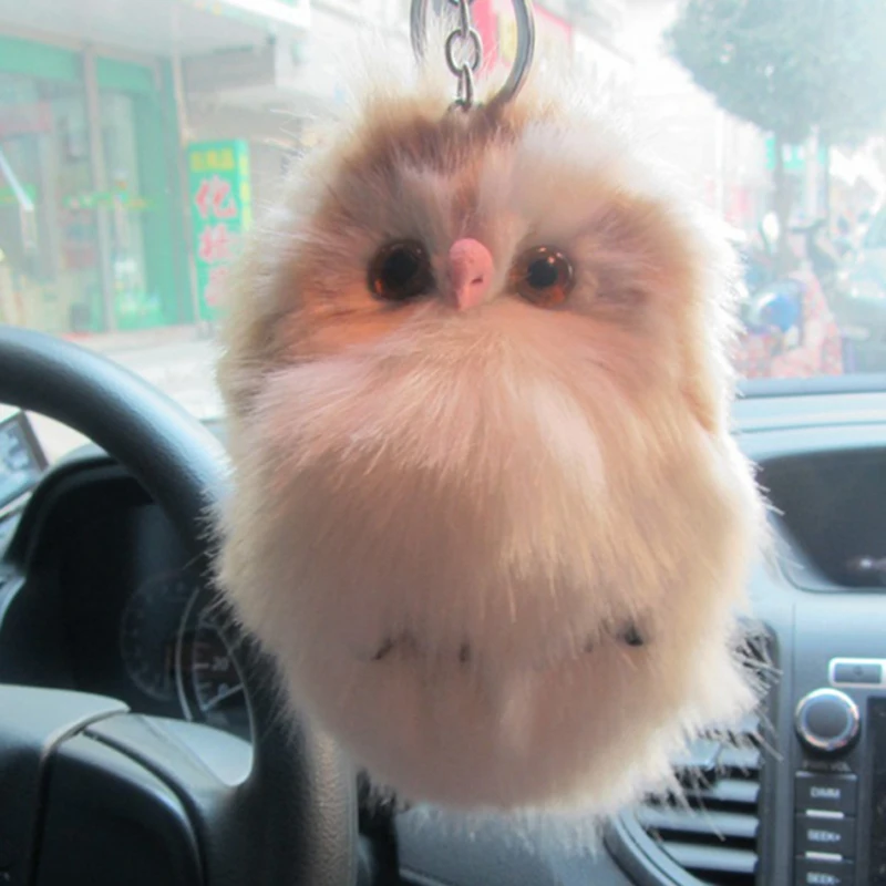 

2019 Cute 20cm Cute Fluffy Owl Pendant Pompom Keychain Doll Man Women Handbag Faux Bunny Key Rings Car Backpack Decoration
