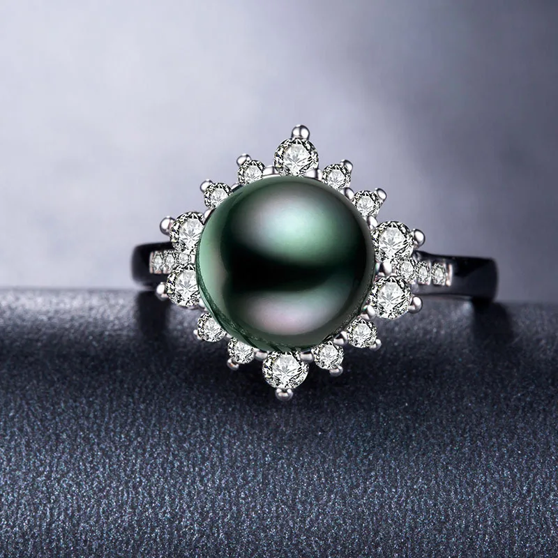 Роскошные серебряные кольца AAAA Циркон Черный Shell Pearl Ring таитянский Стиль Pearl Ring Модные украшения жемчуг кольцо для Для женщин