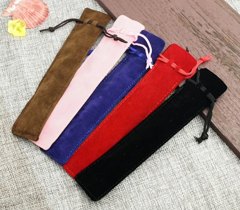 pen gift pouch,3.5*17cm Black velvet pen bag small drawstring bag