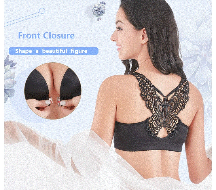 Women Push Up Bra Deep-V Wireless Bra Gather Underwear Front Closure  Lingerie