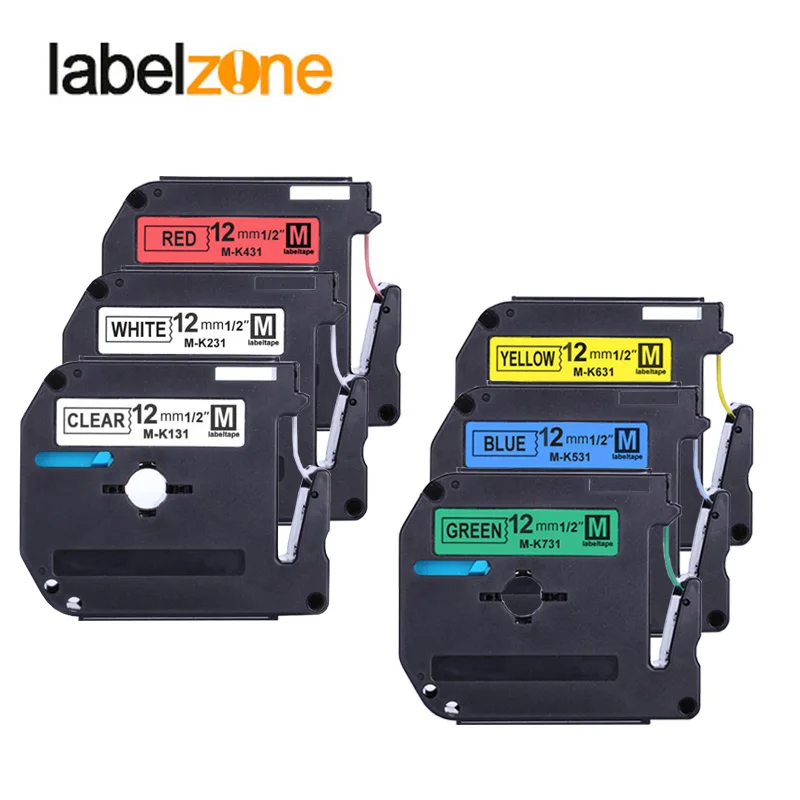 

6Pcs 12mm Combo set MK Label Tapes Compatible for Brother p-touch Label Printer ribbon M-K231 MK-231 mk231 MK131 MK431 531 m 231