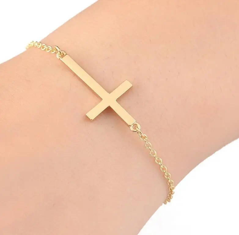18cm Fashion Sideways Cross Bracelet Stainless Steel Faith Christian