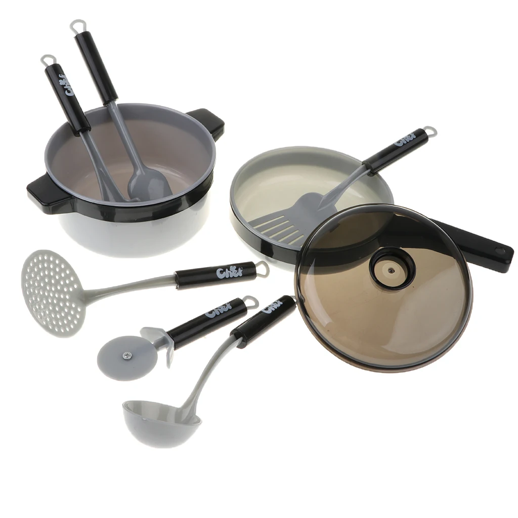 8pcs Simulation Kitchen Cookware Kids Pretend Play Cooking Toy Kitchen Cooking Utensils Toy Food Play Cutting Game Toys
