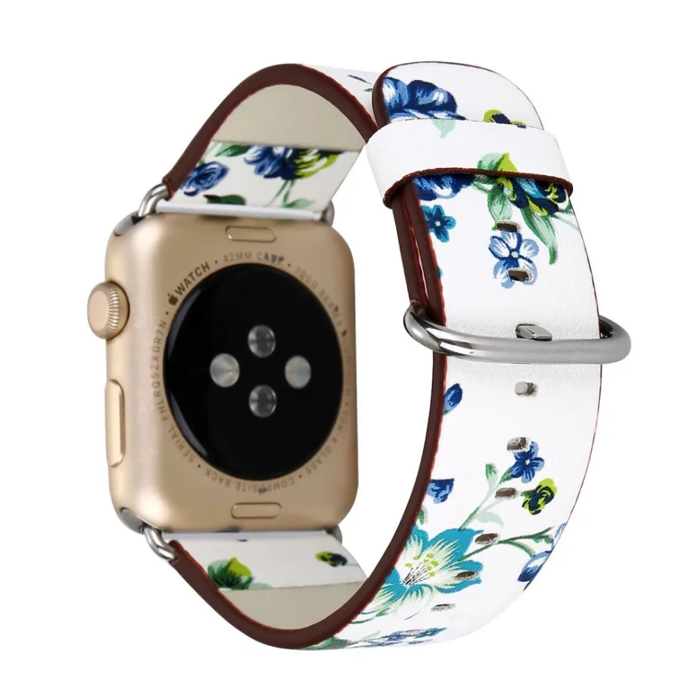 С цветочным принтом кожаный ремешок для apple watch 4 полосы 44 мм 40 мм, correa apple watch 42mm 38 мм iwatch серии 4/3/2/1 ремешок Пояс
