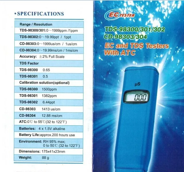 Семейный Тип TDS точный измеритель тестер 0-1999ppm