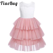 Кружевное Сетчатое платье без рукавов с цветочным узором для девочек платье принцессы с оборками и высокой талией для свадебной вечеринки для девочек SZ 2-14