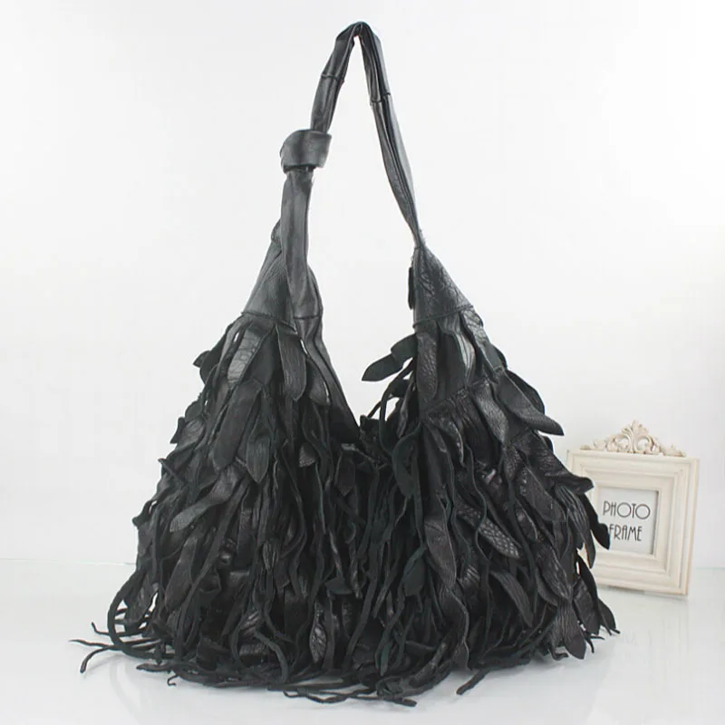 Шиповки! сумки с кисточками из натуральной кожи, модные женские сумки через плечо, лоскутные сумки с бахромой - Цвет: K253 Black