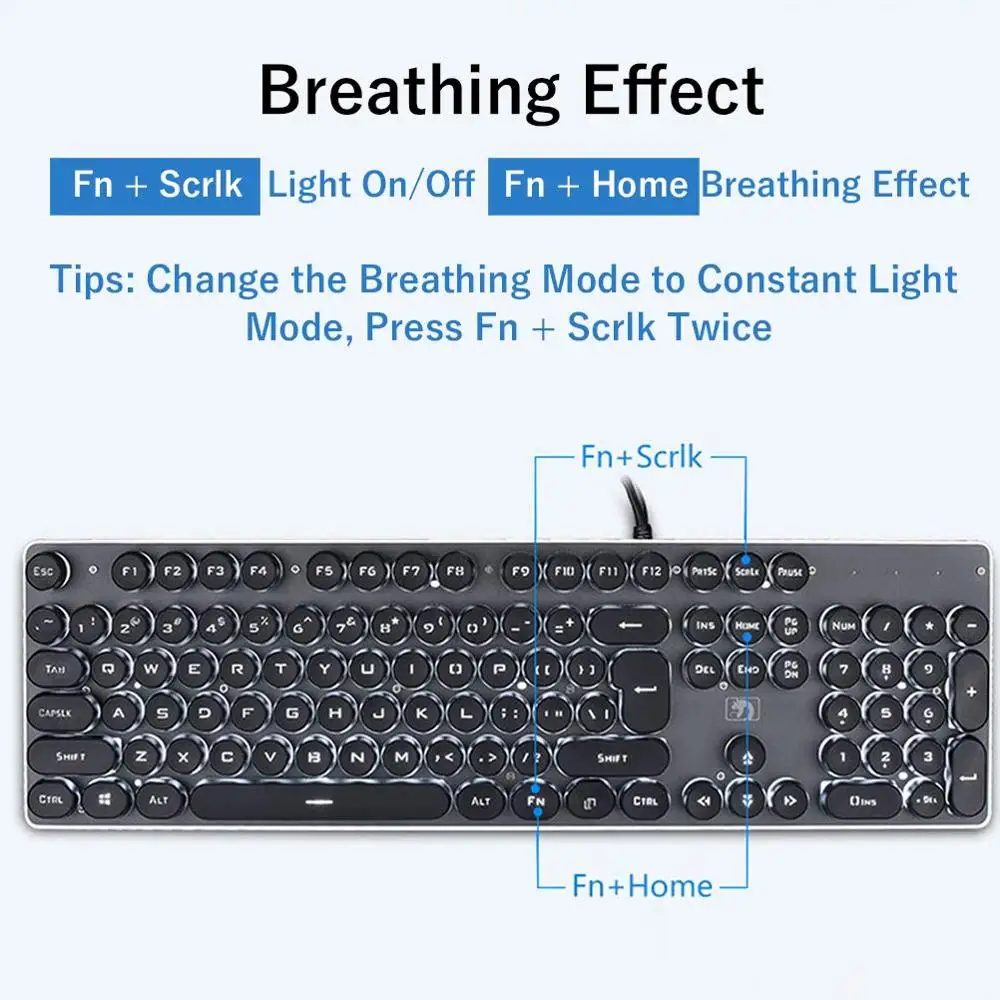 K100 Wired 104 Keys PUNK LED Backlit Usb Ergonomic Gamer Gaming Keyboard Laptop