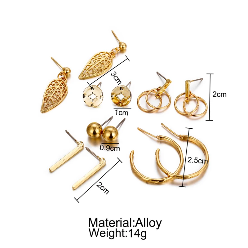 IF ME, винтажный геометрический золотистый Комплект сережек для женщин, модный круглый пирсинг в виде листьев, металлические женские серьги, ювелирные изделия, Новинка