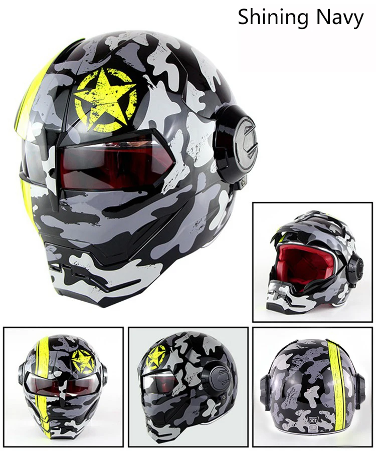 SOMAN Iron Man Motorcycle Helmet Flip up Motorbike Robot Style Helmet Motocross Casco Moto Cross Helm DOT Approval 515