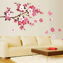 Cherry Blossom Стены Плакат Фон Водонепроницаемый Наклейки для Спальни Кафе Декор стикеров стены Домой