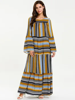 

2019 Women Spring Autumn Dress O Neck Long Sleeve Big Size 4XL Striped Dress Robe femme longue