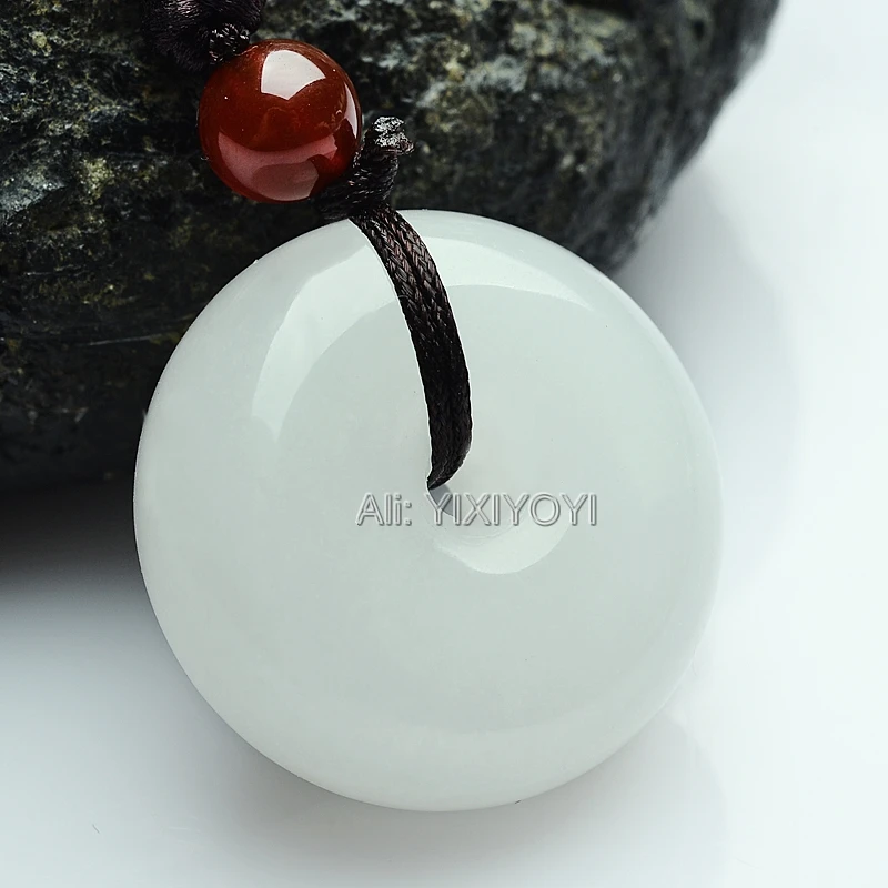 

Beautiful Natural White HeTian Jade Carved Chinese Round Buckle Amulet Lucky Pendant + Free Necklace Certificate Fine Jewelry