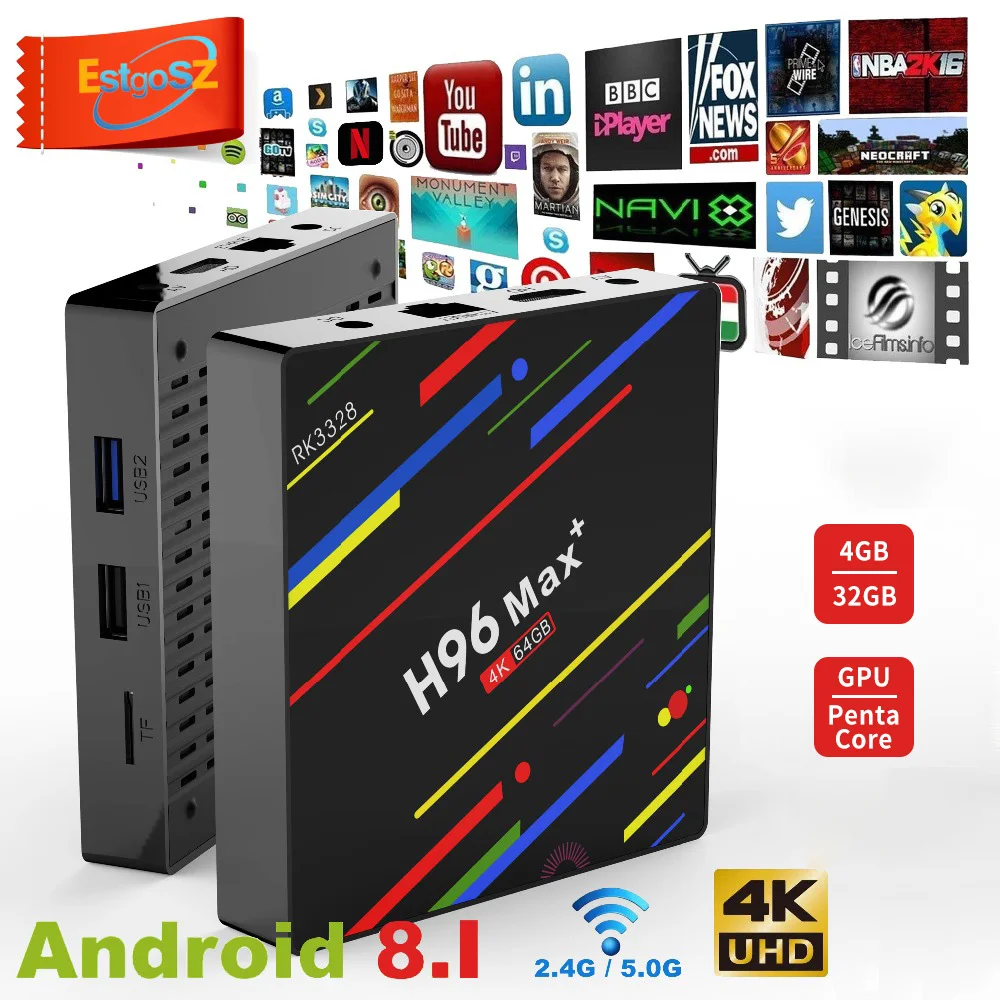 

H96 MAX Plus 5 piece Android 8.1 smart TV Box 4GB RAM 32GB 64GB ROM Set Top Box RK3328 2.4G/5G Wifi 4K H.265 Media Player