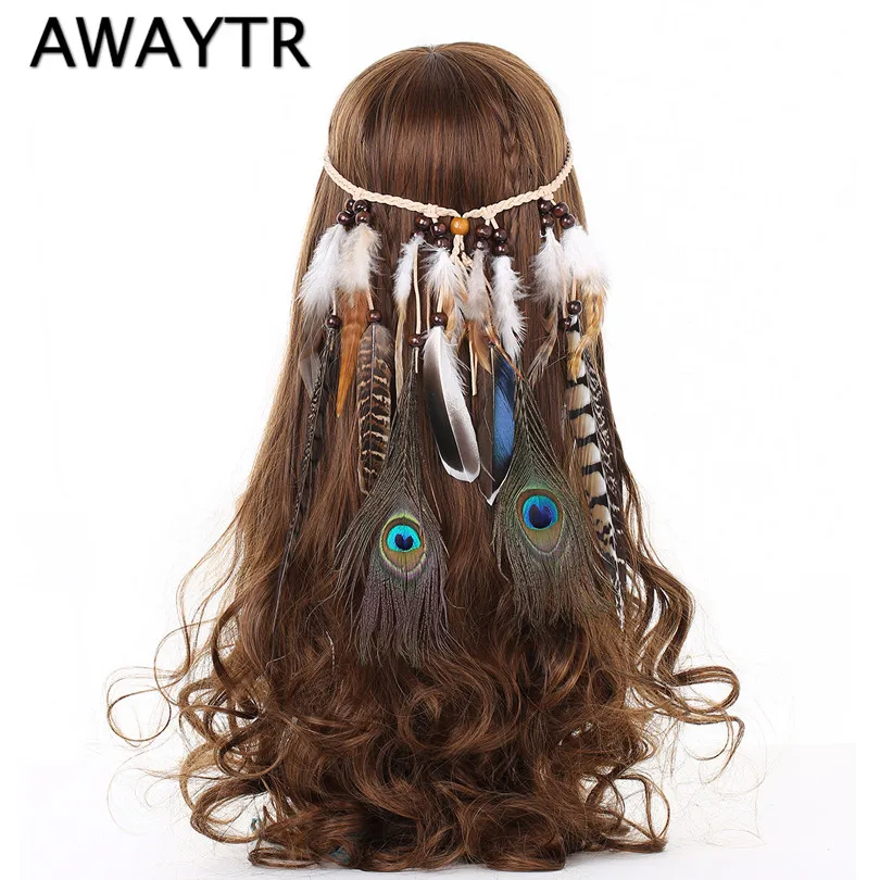 

Headbands for Women AWAYTR Feathers Headband Fashion Boho Girls Festival Beads Feather Hair Accessories
