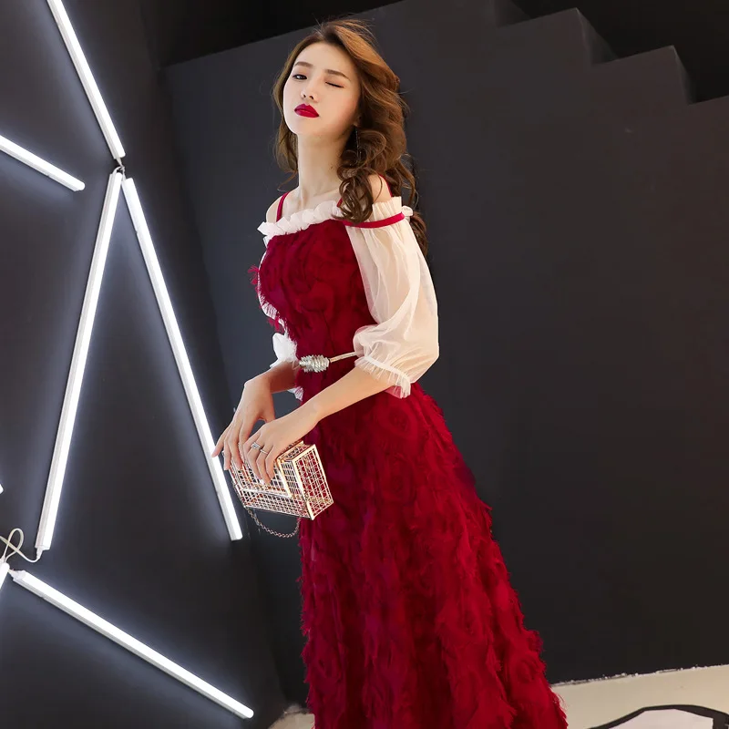 Элегантное бордовое азиатское длинное платье Vestidos Chinos Восточное Ципао вечернее
