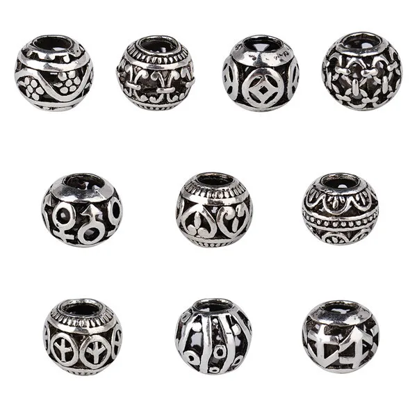 

10Pcs/Lot Dia 5mm Mixed Round European Charms Zinc Alloy Antique Silver Beads Spacer DIY Bracelets Findings For Jewelry F1110D
