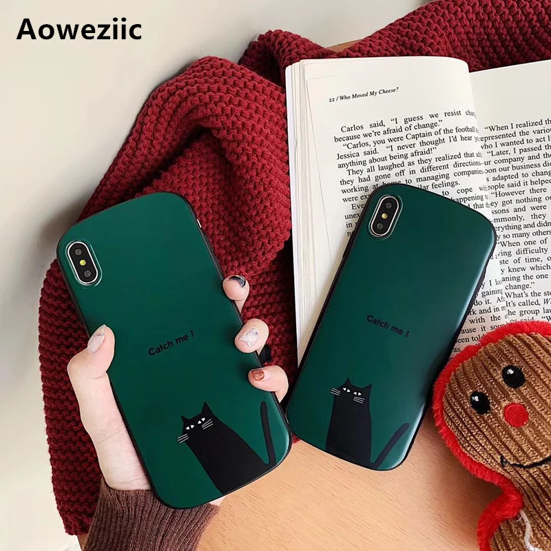 

Aoweziic New shape elliptical retro cat XS MAX XR phone case for iPhone 6S 7 8puls anti-fall arc shield frosted soft shell