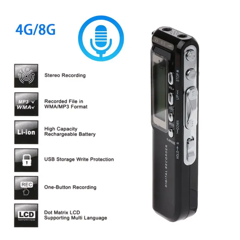 4 ГБ/8 ГБ USB флэш-Цифровой диктофон Регистраторы голосовой активации Цифровой Аудио Голос Регистраторы Mp3 плеер Диктофон