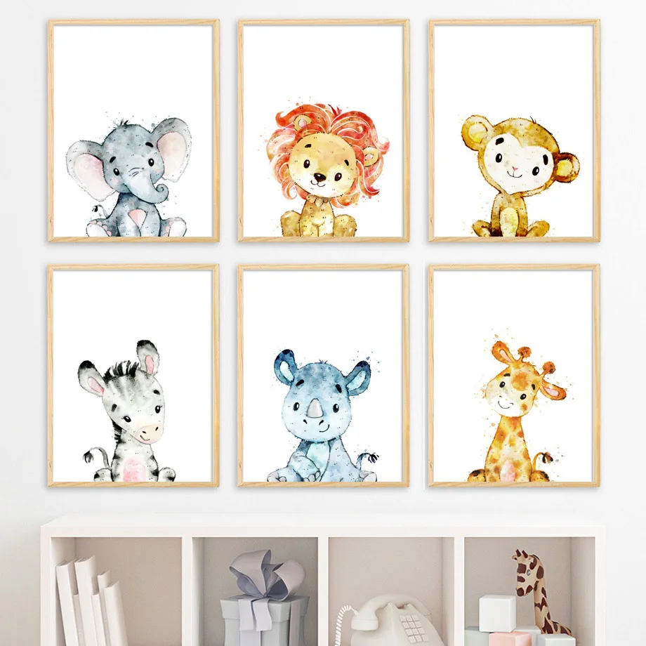 

Lion Giraffe Zebra Elephant Nordic Posters And Prints Wall Art Canvas Painting Nursery Animal Wall Pictures Baby Kids Room Decor