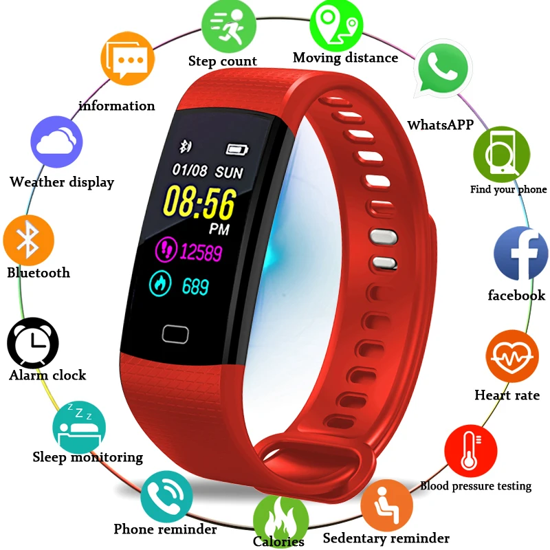 

Smart Watch Sports Fitness Activity Heart Rate Tracker Blood Pressure wristband IP67 Waterproof band Pedometer for IOS Android