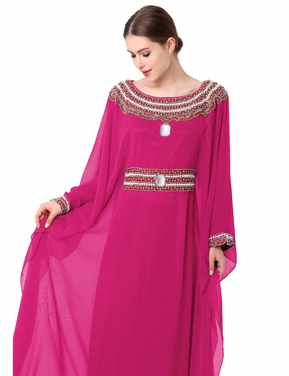 Женское мусульманское арабское платье с вышивкой и длинным рукавом, турецкий халат, Дубай, марокканский кафтан, мусульманская абайя, мусульманская одежда jalabiya D224