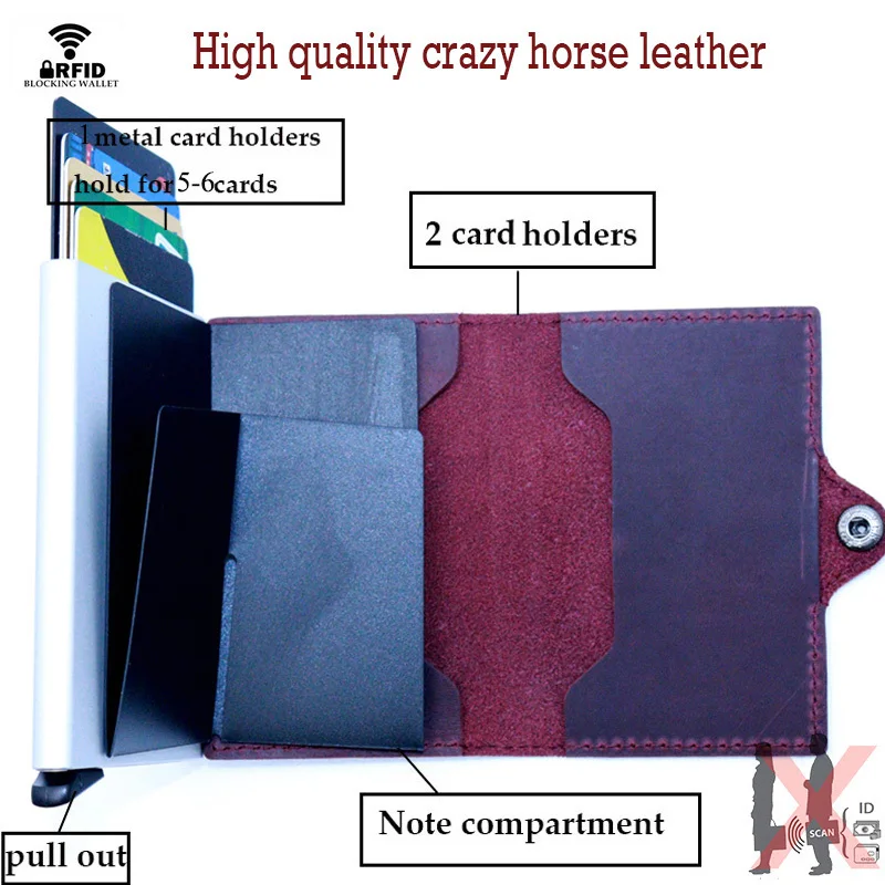 VM FASHION KISS винтажный кожаный кошелек Crazy Horse с Rfid застежкой алюминиевый унисекс