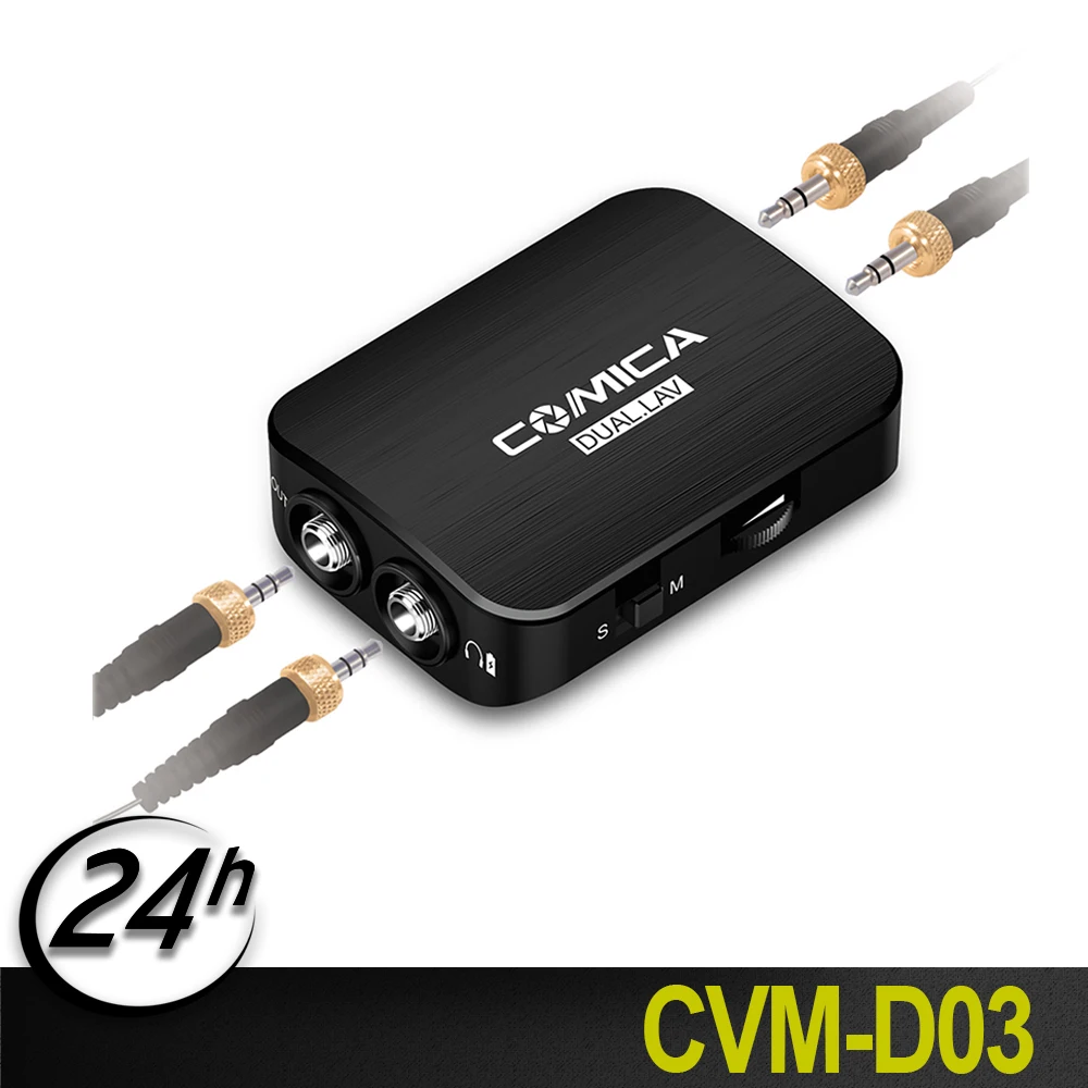 

COMICA CVM-D03 Dual-head Detachable & Muti-functional Lavalier Microphone Built-in Lithium Battery--Power bank charging