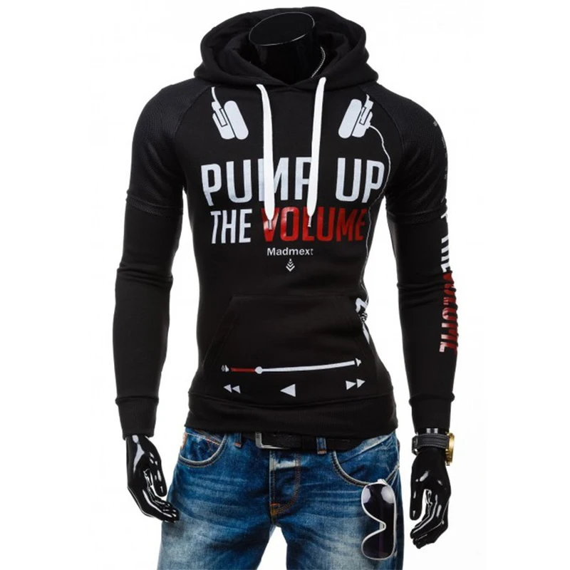 

2018 NEW Men Fashion Letter Earphones Printed Hoodie Male Autumn Winter Warm Hooded Sweatshirt Boy Casual Coat Jacket hot sell