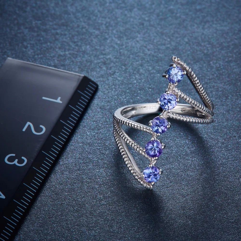 Hutang натуральный драгоценный камень Танзанит кольца 925 пробы Серебряная форма коготь обручальное кольцо изящное элегантное ювелирное изделие для подарков лучший подарок