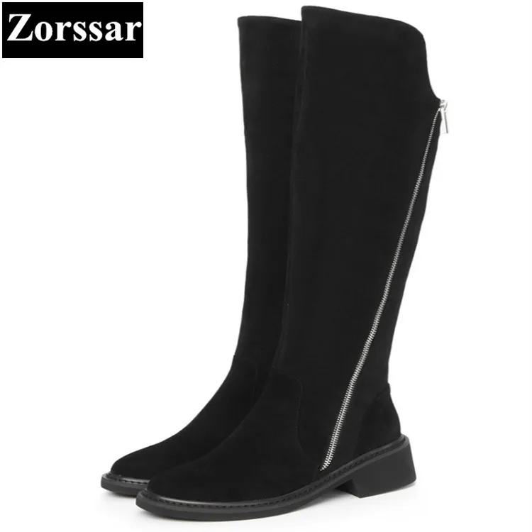 

{Zorssar} 2017 new arrival winter ladies shoes cow suede Round Toe High heels Knee-high knight boots fashion womens boots winter
