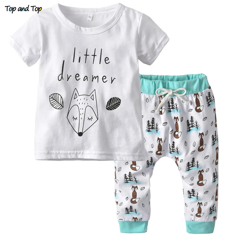 Top and Top baby girls clothing sets 2019 summer infant petal short sleeve t-shirts pants 2pcs toddler newborn girl clothes baby knitted clothing set Baby Clothing Set