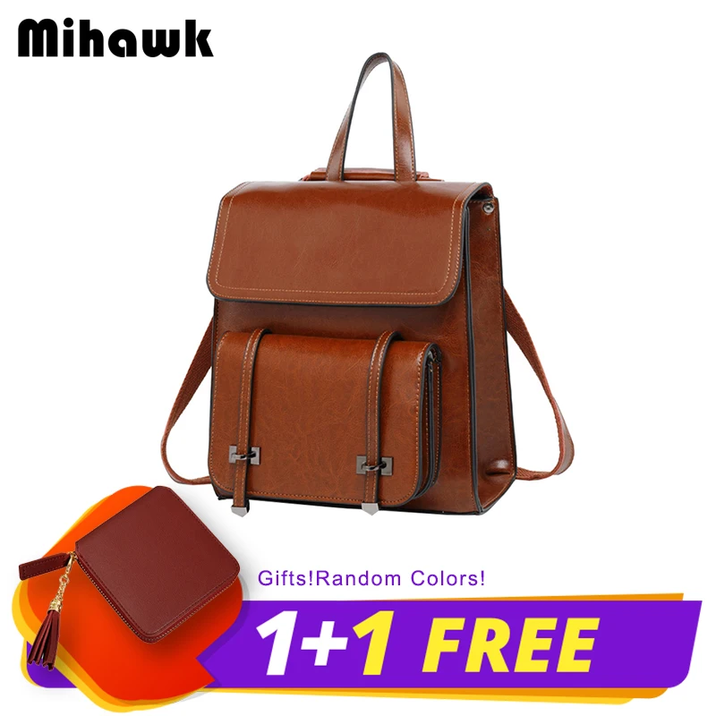 

Miahwk Fashion Women Backpacks High Quality Youth Cow Leather Teenage Girls School Bags Female School Shoulder Tote Accessories