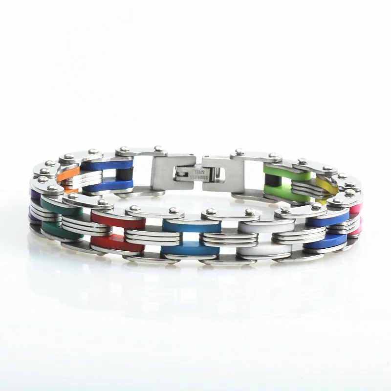 

Silicone Stainless Steel Bracelet Men Bangle Rainbow Color 316L Stainless Steel bracelet men