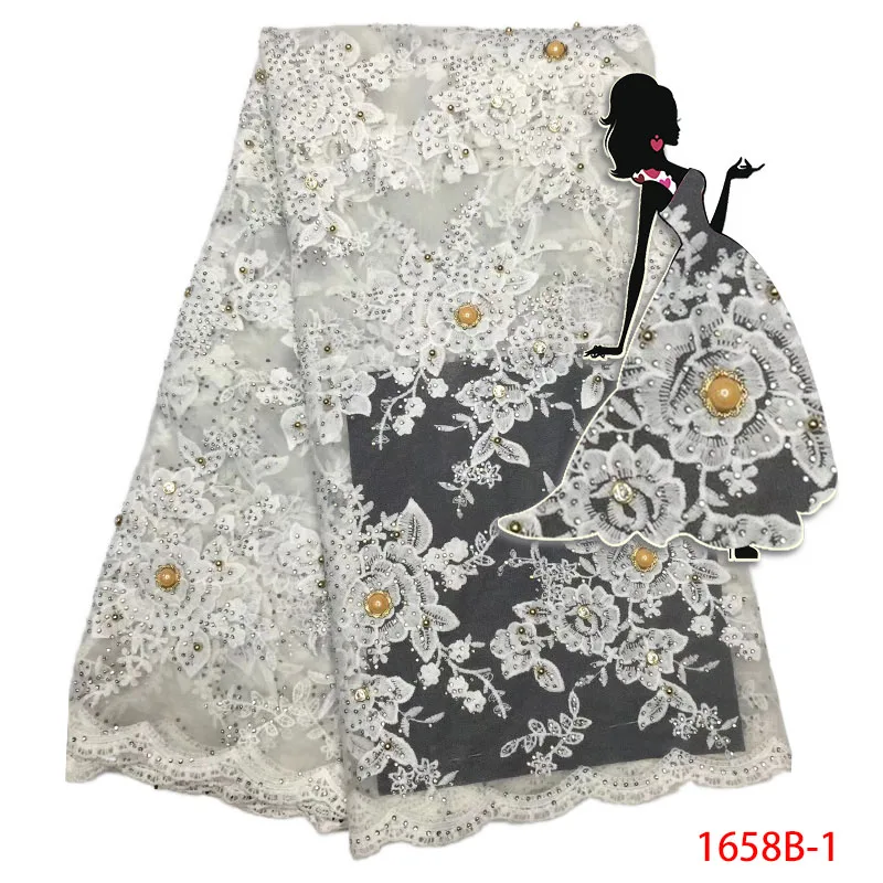 

Latest 3d lace fabric 2018 Fabric High Quality nigerian lace fabrics Tulle Lace Fabric For Wedding Dress Stone lace AMY1658B-2