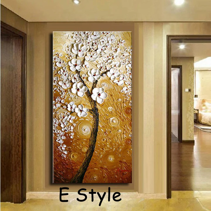 

Hand painted home decor wall art picture Brown background White flower tree thick palette knife abstract oil painting on canvas