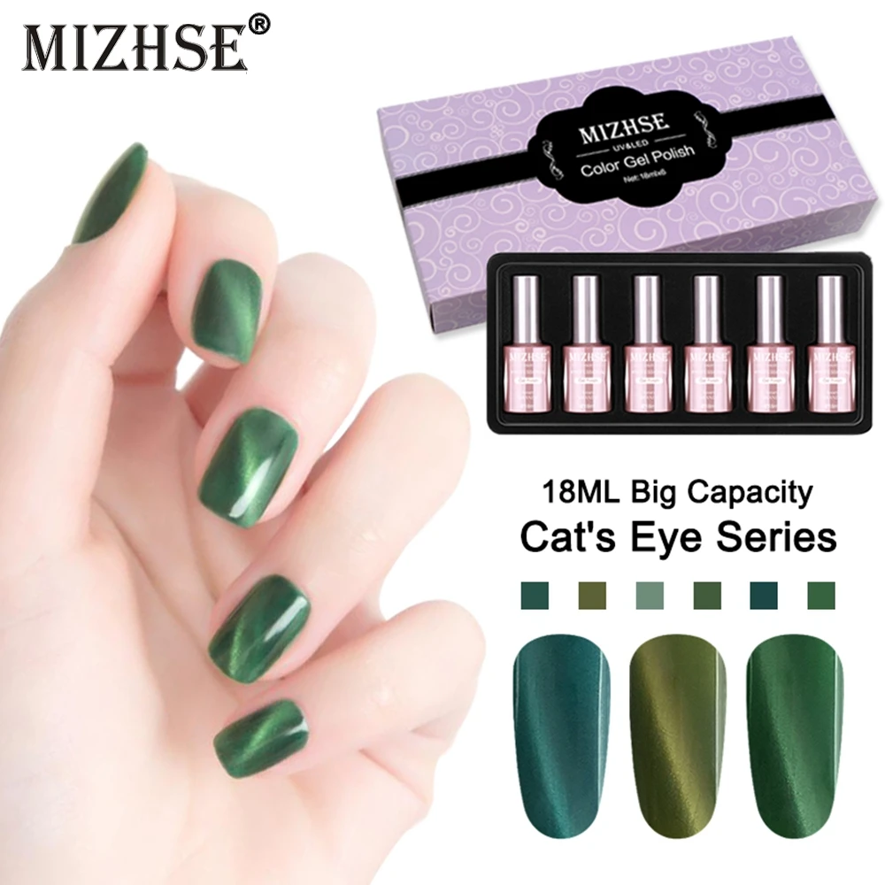 MIZHSE Гель лак для ногтей кошачий глаз Полупостоянный Магнитный изумрудно зеленый
